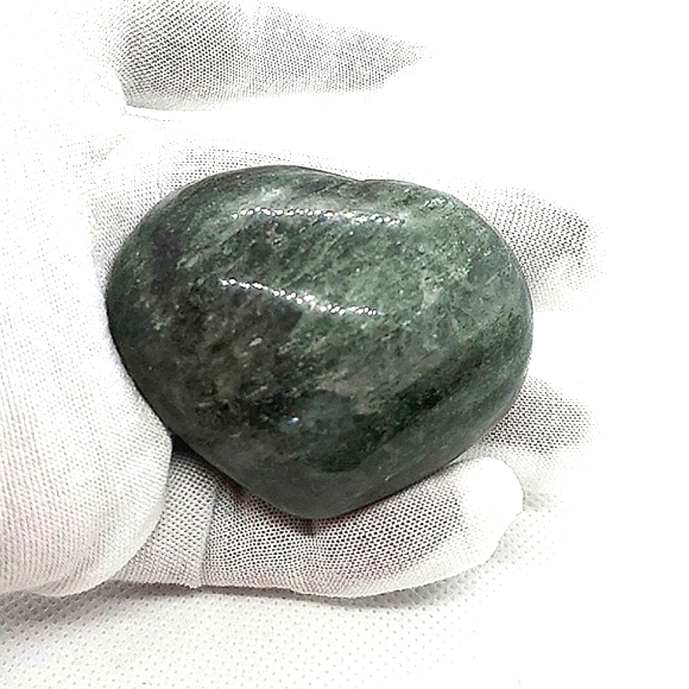 Green Quartz Puffy Heart Shaped Crystal Gemstone  Deep Dark Green A Rare Find